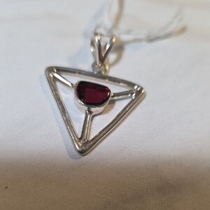 Sterling Silver Triangle Pendant with Garnet Gemstone